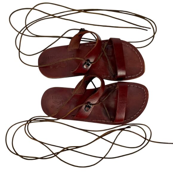 Eden Custom Handmade Brown Leather Lace-Up Gladiator Sandals Womens 37 / 6.5 US - Picture 4 of 14